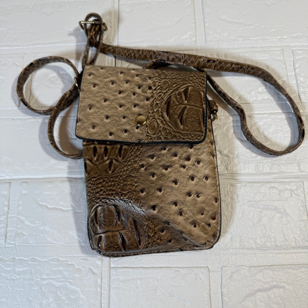 Crossbody Bag Womens OS Brown Ostrich Croc Embossed Phone Purse